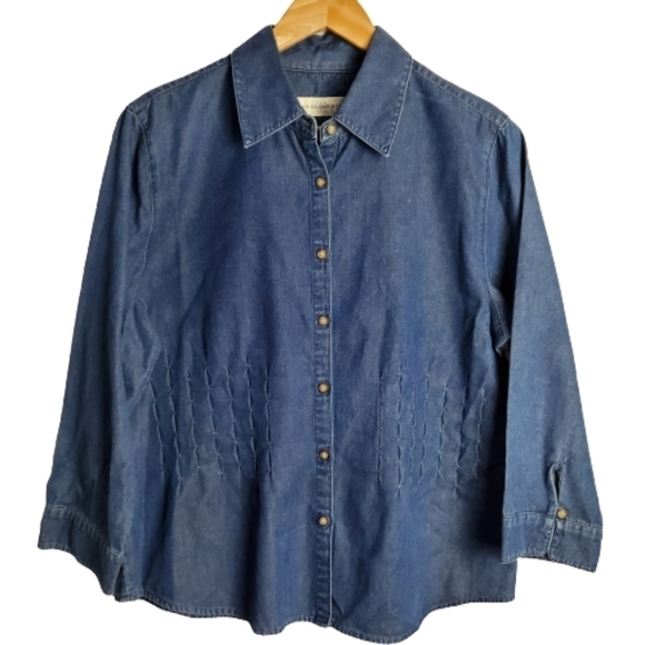 Marisa Christina Vintage 90's Denim Button Down 3/4 Sleeve Blouse Size Large - Picture 1 of 9